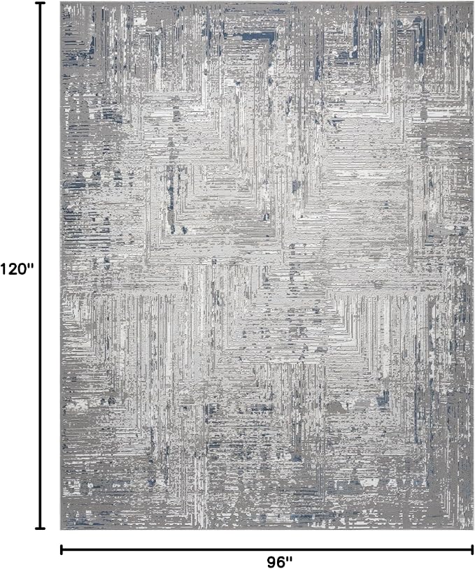 Amy Modern Abstract Area Rug for Living Room, 8x10 Contemporary Textured Geometric Large Blue Rug, High-Low Pile Stain Resistant Carpet for Bedroom, Dining Room or Kitchen (8' x 10', Blue)