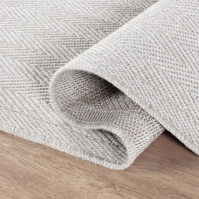 CAMILSON Easy Jute Rug 5x7, Indoor Outdoor Off-White Color Fiber Area Rugs for Living Room Patio and Kitchen Rug Herringbone Seagrass Woven Design Easy-Cleaning Washable Outside Carpet Alfombras 5 x 7