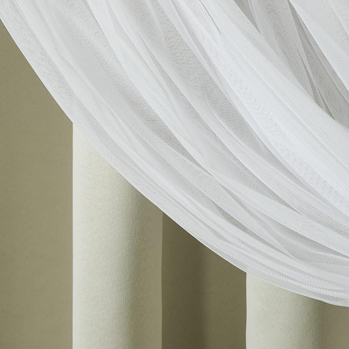 TOWN & COUNTRY LUXE Talia Double Layer Indoor Curtains, Sheer and Room Darkening Blackout, Grommet Top, Energy Efficient Set, 52"x84", Sand (Pack of 12)