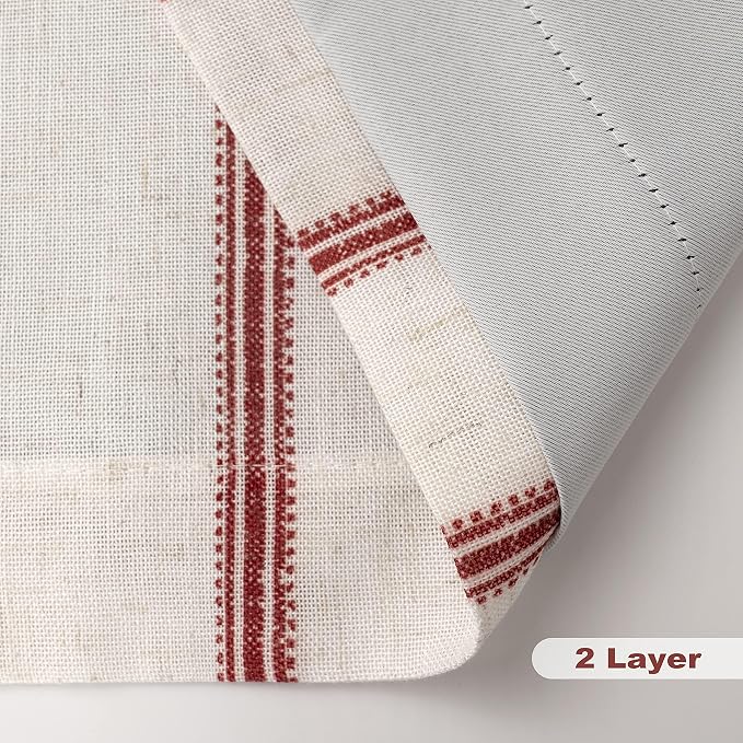DriftAway Farmhouse Linen Stripe Blackout Curtains, W52xL63, Red | Blackout, Linen Texture, Stripe Pattern, Rod Pocket & Back Tab, Two Layers, Bedroom Living Room Use, Sound Reducing Design
