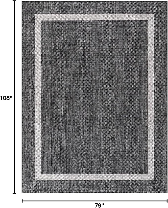 Luul Home Bordered Outdoor Rug 6x9 Washable Outside Carpet for Indoor Patio Porch Waterproof Easy Cleaning Non Shedding Area Rugs Gray 6 x 9