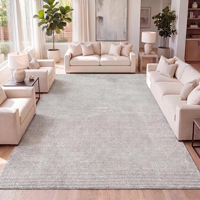 JONATHAN Y Cole Pinstripe High-Low Dark Silver/White Indoor Area Rug, 3x5, Modern, Minimalist, Easy-Cleaning for Living Room, Bedroom, Kitchen, Pet Friendly, Non-Shedding (CAR101E-3)