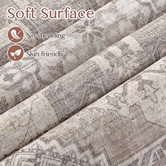 Tortania Area Rug 2x3 Doormat - Washable Vintage Oriental Farmhouse Soft Thin Indoor Carpet for Living Room Bedroom Hallway Entryway Kitchen - Taupe Brown