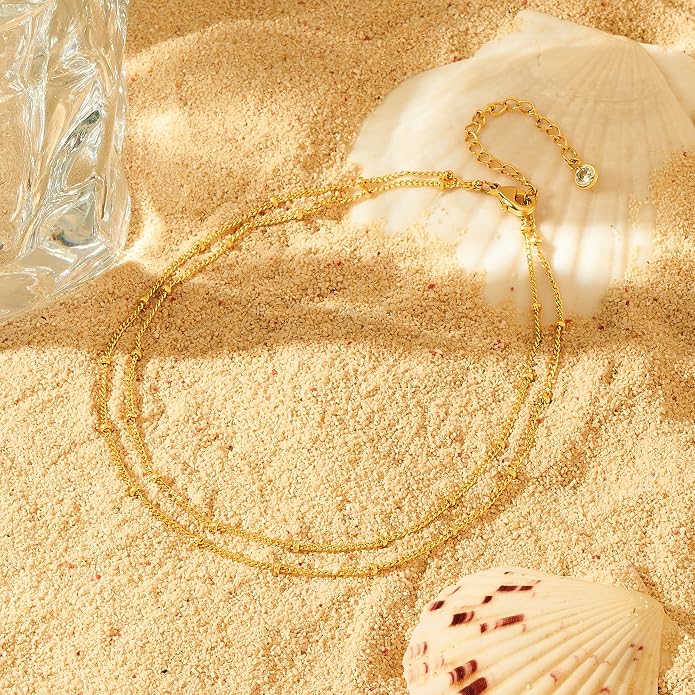 Dainty Gold Double Layer Disc Anklet for Women, 14K Gold Plated Sequin Chain Foot Bracelet, 8.5"+2" Adjustable Delicate Stackable Ankle Bracelet, Minimalist Summer Beach Jewelry Gift for Her