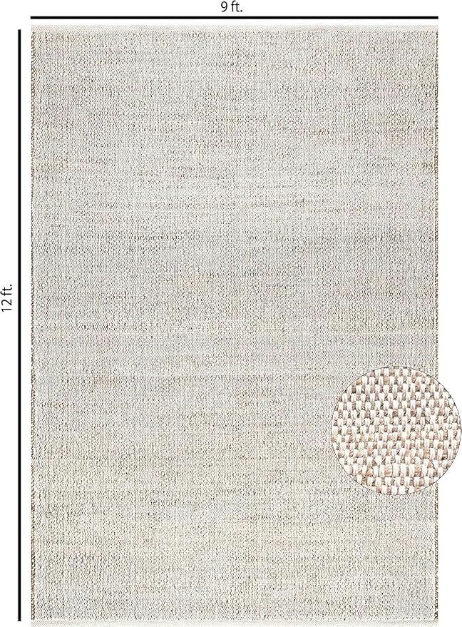 Jute Cotton Area Rug - Handcrafted Traditional Rugs - Braided Carpet - Natural Shag Rugs for Entryway Bedroom, Home Décor, Dining Room - Eco-Friendly (Natural, 9' x 12')