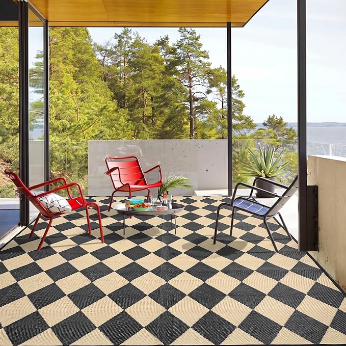 fifame Outdoor Camping Rugs, 9x12 Outdoor Rug Patios Clearance Plastic Straw Rug Weatherproof Reversible Mats, Large Floor Mat for Outdoors, RV, Patio, Backyard, Deck, Picnic, Beach, Trailer, Camping