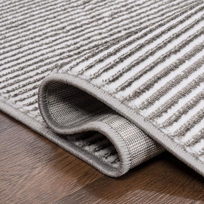 JONATHAN Y Cole Pinstripe High-Low Dark Silver/White Indoor Area Rug, 5x8, Modern, Minimalist, Easy-Cleaning for Living Room, Bedroom, Kitchen, Pet Friendly, Non-Shedding (CAR101E-5)