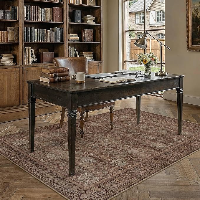 HUGEAR Area Rugs 4x6 Rust Red Washable Rug for Living Room Bedroom Neutral Vintage Rug Carpet Distressed Soft Durable Non Slip No Shedding for Indoor Dining Nursery Farmhouse