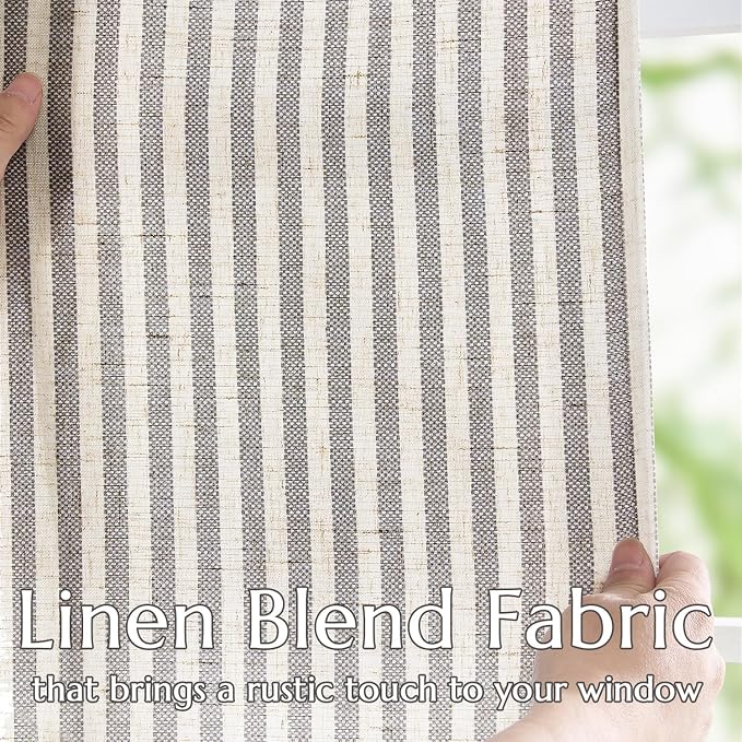 jinchan Linen Curtains 84" Charcoal Grey Stripe on Beige Back Tab 4 Panels | Curtains For Living Room Bedroom,Ticking Stripe Pattern, Farmhouse Cottage Core Rustic,Window Treatment,Light Filtering