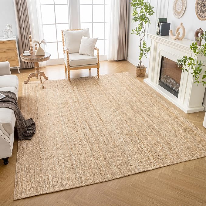 Shatex Natural Jute Rug 4x6ft, Handcrafted Braided Burlap Rug for Bedroom & Living Room, 100% Jute Fiber, Natural Color