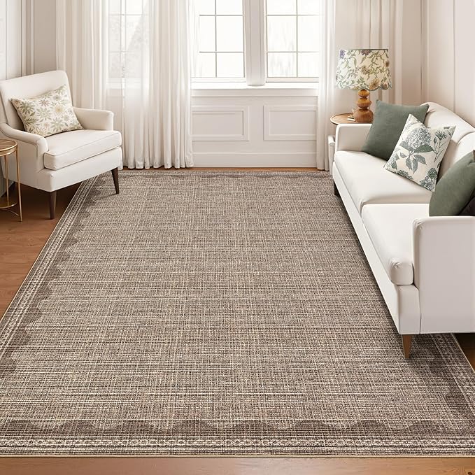 GarveeHome Scalloped Washable Rugs 9x12 Rug for Living Room Non-Slip Solid Coffee Modern Minimalism Low-Pile Carpet 9 x 12 Rug for Bedroom Dining Nursery Mat with Rubber Back