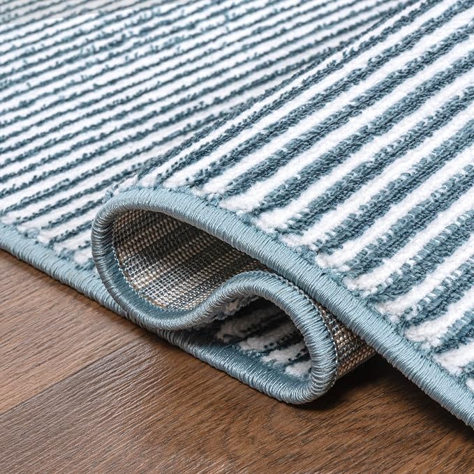 JONATHAN Y Cole Pinstripe High-Low Blue/White Indoor Area Rug, 5x8, Modern, Minimalist, Easy-Cleaning for Living Room, Bedroom, Kitchen, Pet Friendly, Non-Shedding (CAR101B-5)