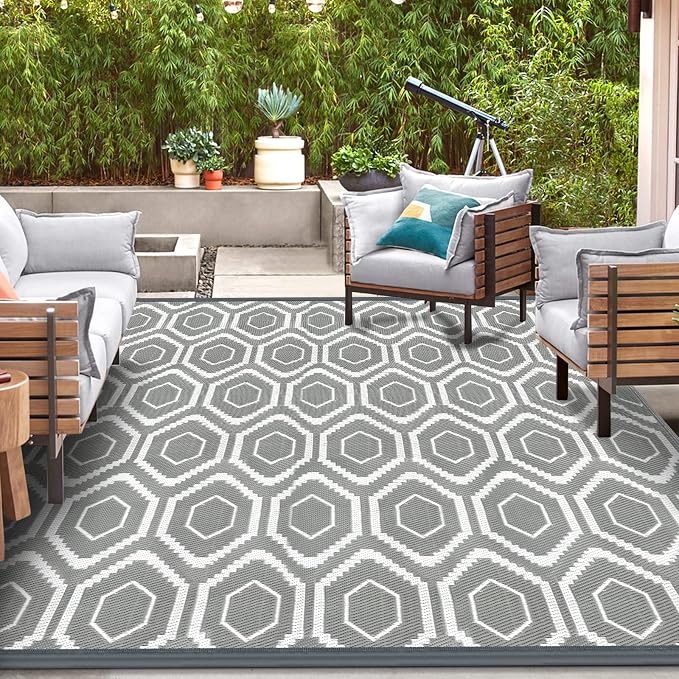 fifame Outdoor Camping Rugs, 10x14 Outdoor Rug Patios Clearance Plastic Straw Rug Weatherproof Reversible Mats, Large Floor Mat for Outdoors, RV, Patio, Backyard, Deck, Picnic, Beach, Trailer, Camping