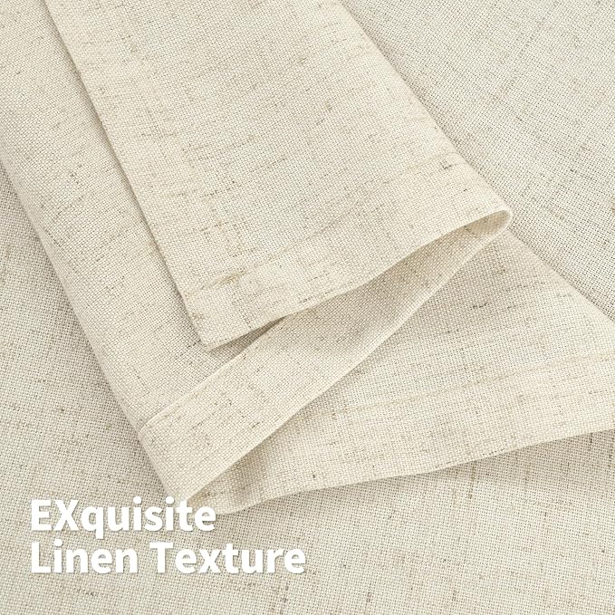 YoungsTex Beige Linen Curtains 45 Inch Length for Short Kitchen Window, Light Filtering Semi Sheer Drapes with Grommet Rustic for Cafe Bathroom Bedroom, 2 Panels, 52 X 45 Inch