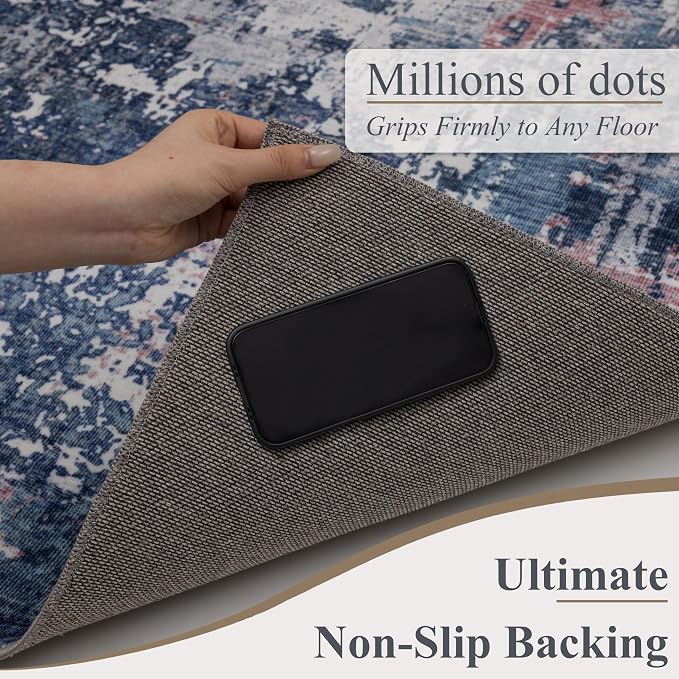 Sasttie 2x10 Soft Runner Rug for Entryway, Modern Abstract Washable Carpet for Hallway, Kitchen and Laundry Room, with Non-Slip Backing, Pink and Blue