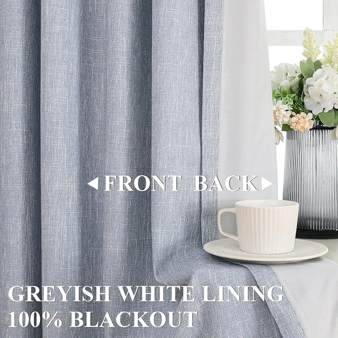 Vision Home Chambray Blue Pinch Pleated Full Blackout Curtains Room Darkening Window Curtains for Living Room Bedroom Thermal Insulated Pinch Pleat Blue Drapes with Hooks Back Tab 2 Panel 40" Wx108 L