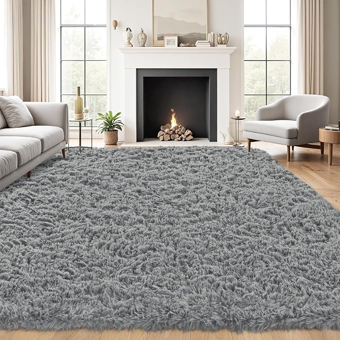 5x8 Area Rug for Living Room:Ultra Soft Fluffy Shag Light Grey Rugs,Large Fuzzy Plush Indoor Non Slip Carpet Washable Rug for Bedroom Kids Nursery Office Dorm Modern Decor(Light Grey 5'x8')