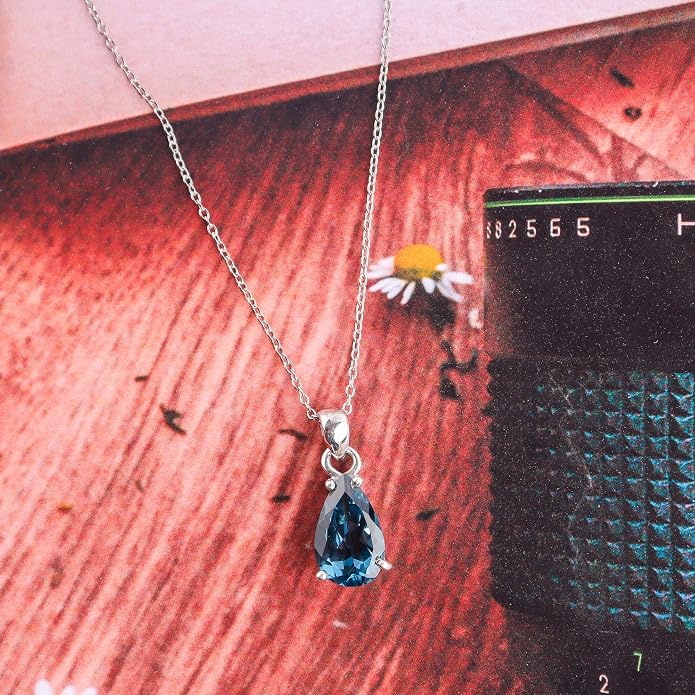 InfinityGemsArt London Blue Topaz Necklace for Women, Natural December Birthstone, Prong Set Gemstone, Dainty Handmade 925 Sterling Silver Necklace 18 Inch Chain, Minimalist Jewelry for Her - Mom