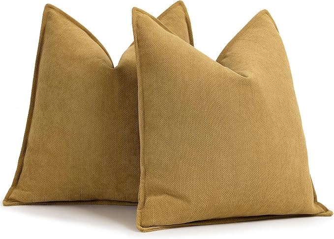 ZWJD Mustard Yellow Throw Pillow Covers 22x22 Set of 2 Chenille Pillow Covers with Elegant Design Soft and Luxurious Decorative Throw Pillows for Couch, Bed, and Home Decor
