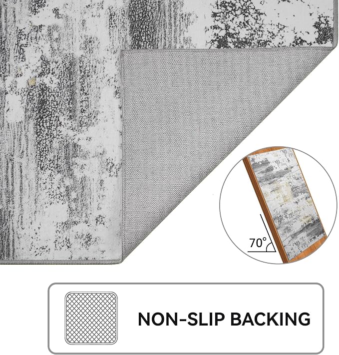 Kelarea Washable Area Rug for Living Room, 8x10 Non Slip Modern Abstract Grey Rugs, Easy Clearning Low Pile Large Carpet for Bedroom, Dining Room, Nursery, Office