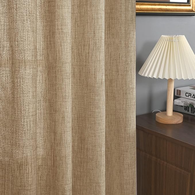 YoungsTex Burlap Linen Curtains 72 Inch Length for Living Room, Toffee Semi Sheer Window Drapes Light Filtering with Bronze Grommet for Bedroom Farmhouse, 2 Panels, 52 X 72 Inch