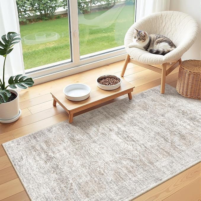 2x4 Rug Runners for Hallways Non Slip,Taupe | Washable Rugs for Kitchen,Entryway,Bedroom,Bathroom,Nursery Room,Thin,Soft Runner Rug,Stain Resistant Indoor Carpet