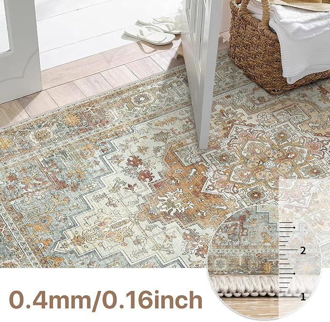 Bavni 2x3 Rug Washable Throw Rugs Doormat Vintage Floral Entryway Rug, Low Pile Lightweight Carpet, Grey/Heavy Brown