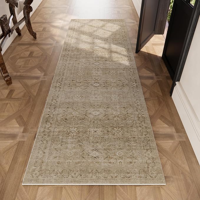 2x6 Washable Rug Runners for hallways: Non Slip Kitchen Runner Rugs with Rubber Backed Low Pile Soft Faux Wool Boho Floor Rug Soft Carpet Runner for Indoor Entryway Bedroom Laundry Living Room