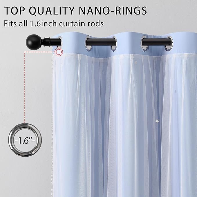 XiDi Light Blue Blackout Curtains for Girls Bedroom Living Room 84 Inches Long 2 Panels Star Curtains Boys Kids Room Darkening Thermal Insulated Drapes Grommet Noise Reduction Window Treatments 34x84