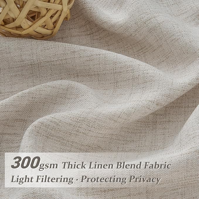 Memory Trained Pinch Pleated Greyish Brown Bedroom Curtains 94 Inches Long, Light Filtering Thick Natural Linen Semi Sheer Privacy Modern 94-96 Inch Windows Curtain & Drapes with Back Tab 2 Panel Set