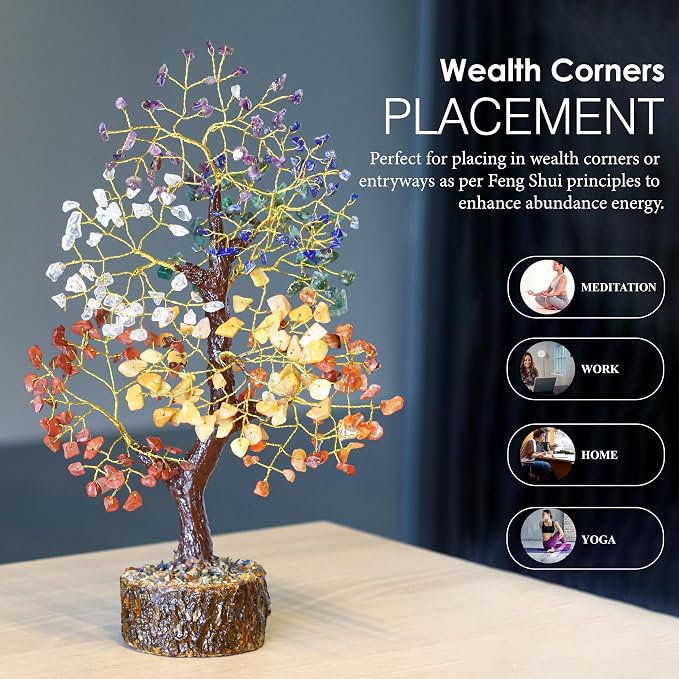 Crocon® Crystal Tree of Life 7 Chakra Healing Crystal Trees, Birthday Gifts Women, Sister & Mom | Home Decor, Gemstone Trees for Positive Energy, Good Luck Office Desk Decor, Housewarming Gift Home