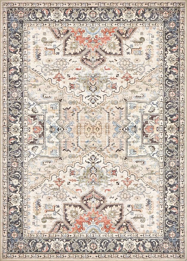 9x13 Area Rugs for Living Room - Large Carpet Ultra Thin Soft Washable Oriental Vintage Floral Distressed Rug Big Indoor Carpets for Bedroom Nursery Dorm Home Decor Aesthetic - Multi Color