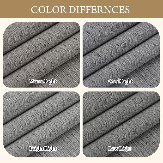 RYB HOME Grey Linen Blackout Curtains for Sliding Glass Door, 100% Blackout Linen Textured Thermal Privacy Modern Drape Panels for Dining Room Large Window, 52" W x 96" L, 2 Panels Set