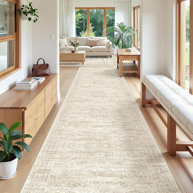 3x18 Runner Rug Non Slip,Washable Hallway Runner Rug,Beige | Extra Long Runner Rugs for Hallway,Entryway,Bedroom,Living Room,Dining Room,Thin,Soft Rug,Stain Resistant Indoor Carpet