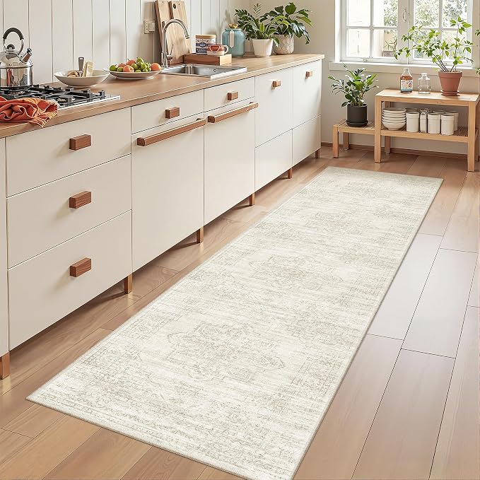 2x8 Runner Rug Non Slip,Washable Hallway Runner Rug,Beige | Neutral Rugs for Kitchen,Entryway,Bedroom,Bathroom,Nursery Room,Thin,Soft Runner Rug,Stain Resistant Indoor Carpet