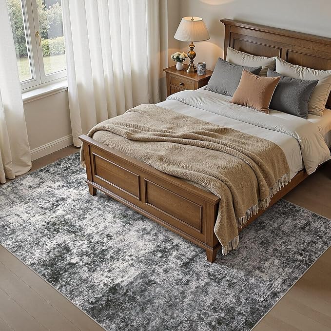 Area Rug Living Room Rugs - 5x8 Large Soft Indoor Neutral Modern Abstract Low Pile Washable Rug Carpet for Bedroom Dining Room Farmhouse Home Office - Grey