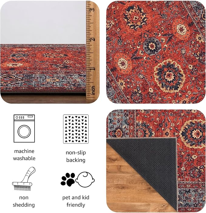 Keen Home Design 48"x72" Rug - Machine Washable Area Rug with Non-Slip Backing, Ideal for Living Room, Dining Room, Bedroom - Vintage, Easy Clean, Durable, Low Pile Rug - (4' x 6')