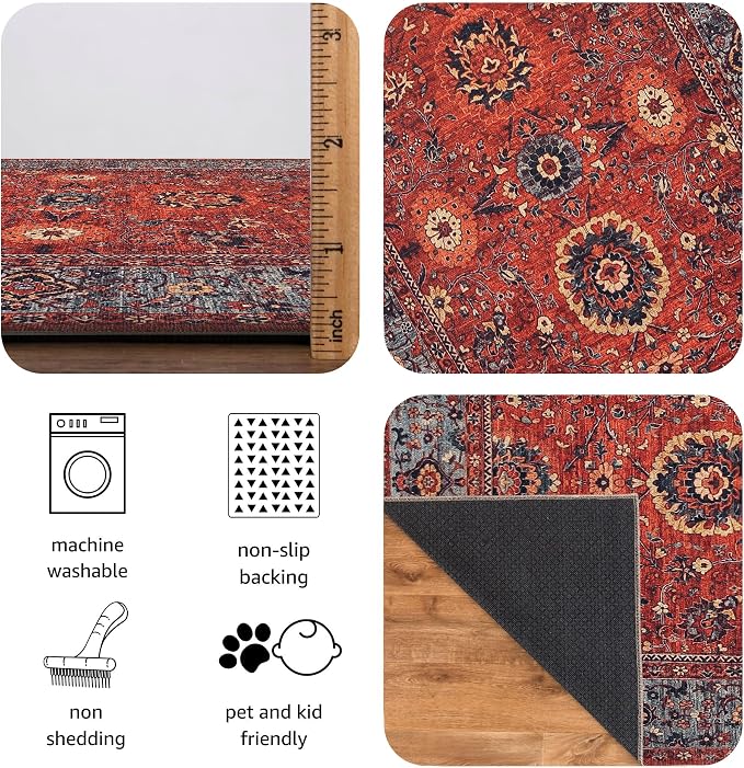 Keen Home Design 30"x84" Rug - Machine Washable Runner Rug with Non-Slip Backing, Ideal for Hallway, Entryway, Kitchen, Laundry Room - Vintage, Easy Clean, Durable, Low Pile Rug - (2'6" x 7')