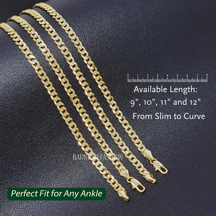 18K Gold Electroplated Cuban Chain Anklet – 5.5mm Concave, 5mm Miami Cuban Link – Made in Korea, 9-12 Inches