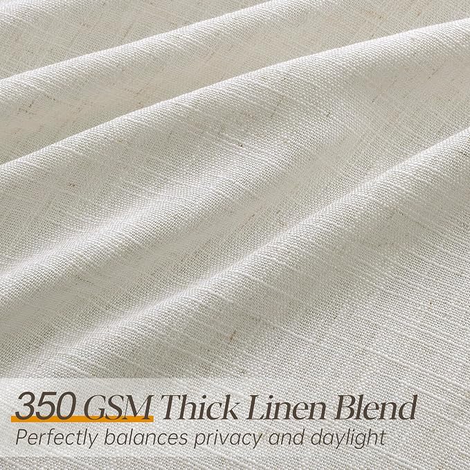 Pinch Pleated Thick Linen Curtains 96 Inch Length 2 Panels Set for Living Room Warm Beige Neutral Pleated Curtains Semi Sheer Light Filtering Privacy Bedroom Window Drapes