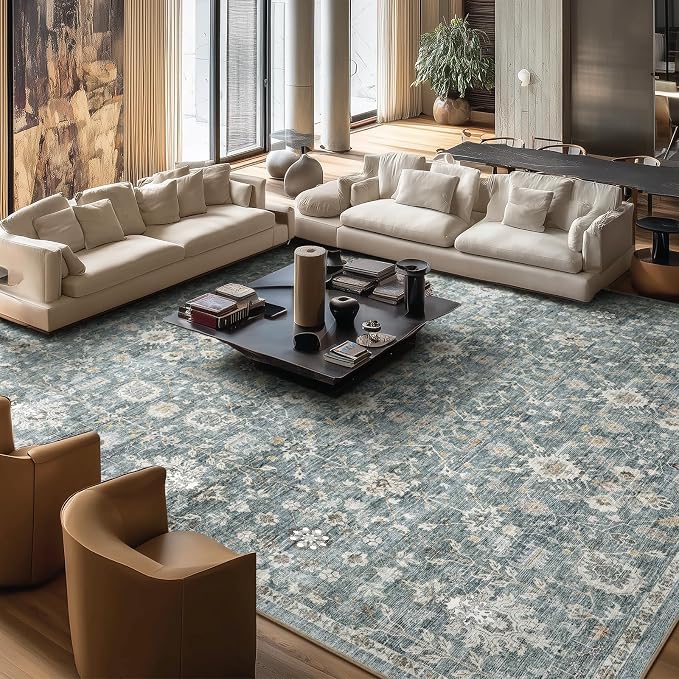 Washable Rugs for Living Room: 10x14 Area Rugs for Bedroom Ultra Soft Non-Slip Stain Resistant Vintage Boho Large Carpet for High-Traffic Dining Room - Farmhouse Decor
