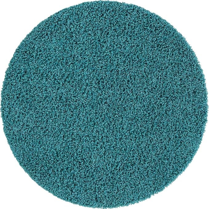 Unique Loom Solid Shag Collection Area Rug (4' 1" Round, Deep Aqua Blue)