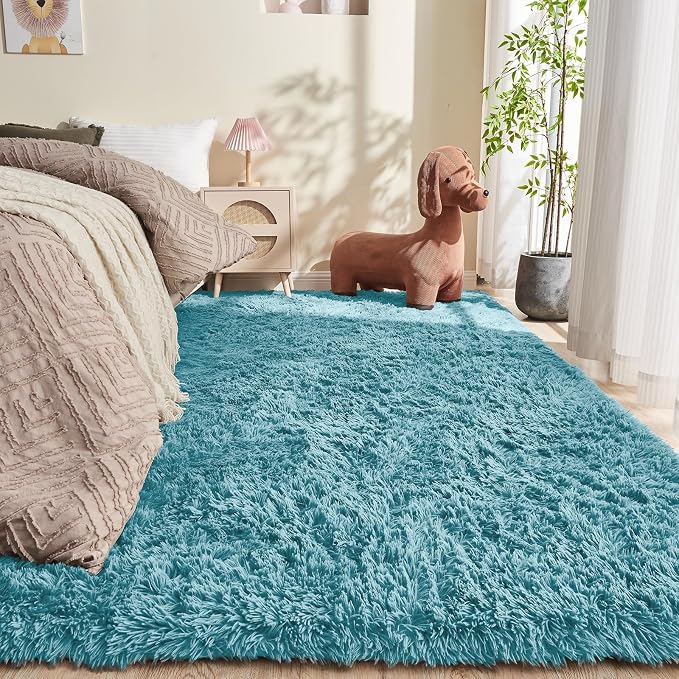 OPPODREAM 5x7 Greyish Turquoise Rugs for Bedroom, Ultra-Soft Fluffy Area Rugs for Living Room, 5 x 7 Shag Carpet for Nursery, Kids, Girl, Boy, Baby, Plush, Fuzzy, Shaggy, Cute Home Decor