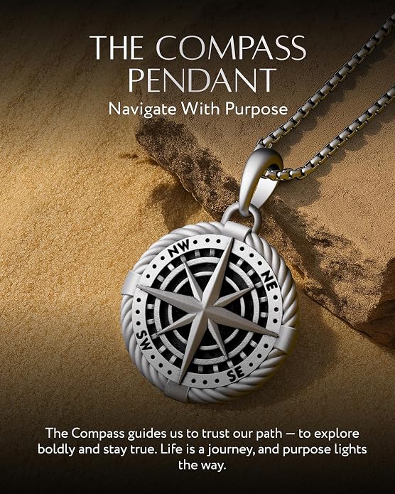 RTZN® Pendant Necklace for Men – Premium Stainless Steel Silver Pendant Necklace with 22" Chain – Waterproof & Non-Tarnish Small Pendants for Men – Bold Symbols of Strength & Legacy