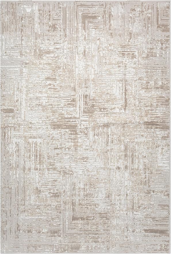 Amy Modern Abstract Area Rug for Living Room, 6x9 Contemporary Textured Geometric Beige Neutral Rug, Stain Resistant Non-Shedding Carpet for Bedroom, Dining Room or Kitchen (6' x 9', Beige)