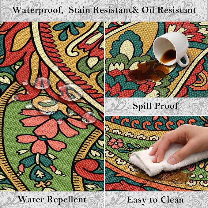Arenarug Paisley Outdoor Rug Waterproof 6x9, UV Resistant Non Slip Patio Rug, Indoor Outdoor Boho Camping Rug Linen-Look RV Carpet for Deck Balcony Backyard, Terracotta