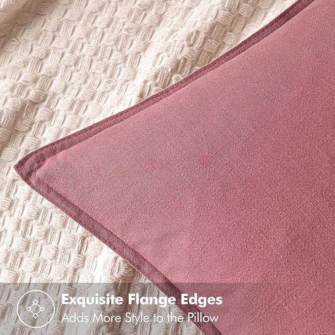 MIULEE Decorative Linen Euro Sham Pillow Covers 24x24 Cranberry Red | Boho Farmhouse Neutral Couch Throw Pillows for Bed, Pack of 2 Accent Modern Pillowcases, Sofa Livingroom Home Decor