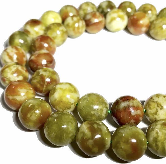 ABCGEMS Russian Rainforest Peacock Serpentine Beads (Mesmerizing Peacock Color Palette of Yellow, Green & Brown) DIY Jewelry Making & Beading Supplies - Smooth Round 12mm