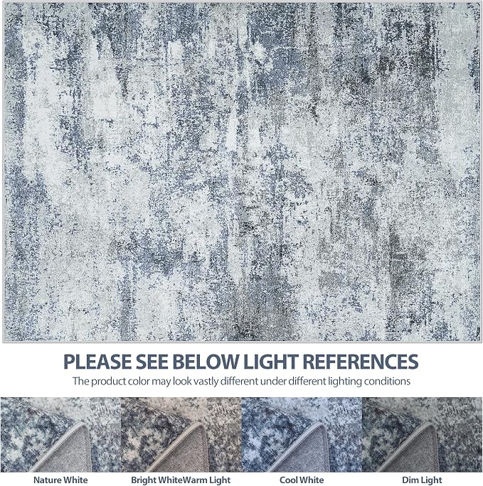 10x14 Area Rugs for Living Room Rug Washable: Abstract Large Rug Indoor Modern Carpet Non Slip for Dining Room Bedroom Nursery Home Office Blue Grey