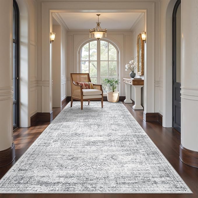 4x8 Rug Non Slip,Washable Hallway Runner Rug,Grey | Area Rugs for Kitchen,Entryway,Bedroom,Bathroom,Nursery Room,Thin,Soft Runner Rug,Stain Resistant Indoor Carpet